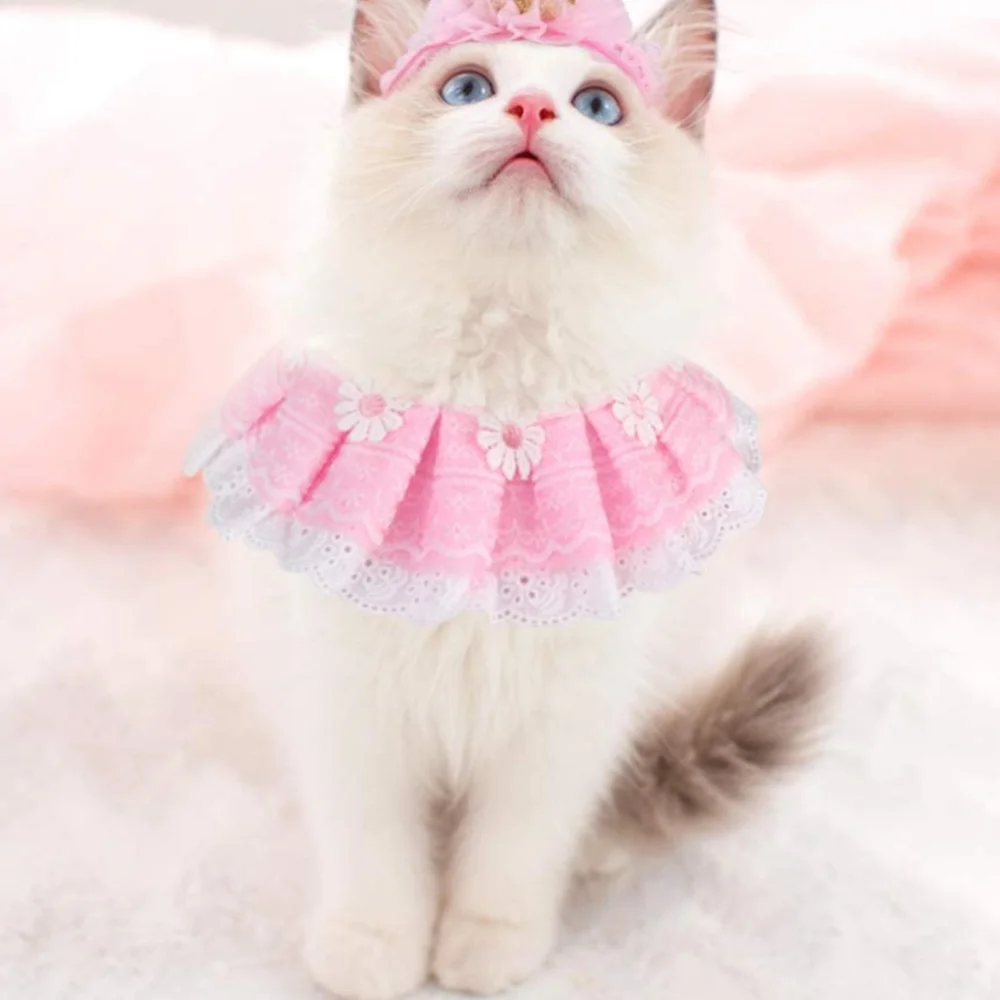 🎀Host Pick🎀 Cat or Small Dog Pink Ruffled Collar with Flowers New In Package